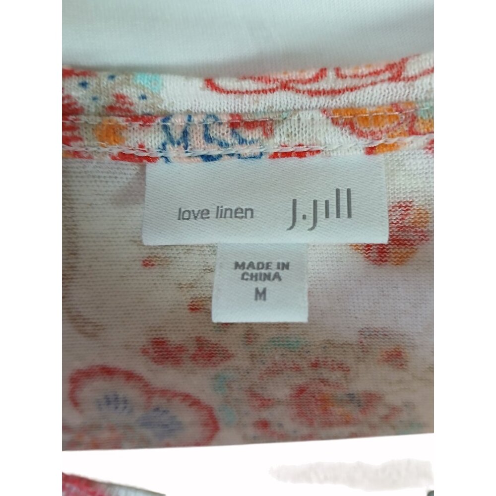 J Jill Love Linen Floral Knit Tank Top M White Orange Pink Twist Banded Hem - Picture 4 of 14